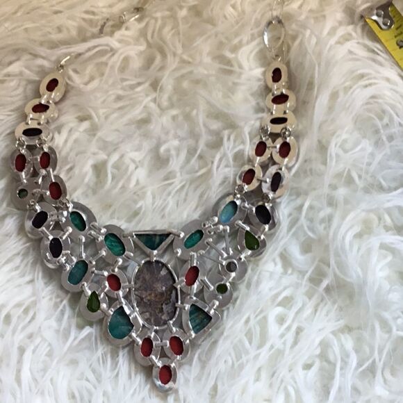 TURTILLA AGATE WITH MALACHITE GEMS NECKLACE SILVER - Picture 16 of 16